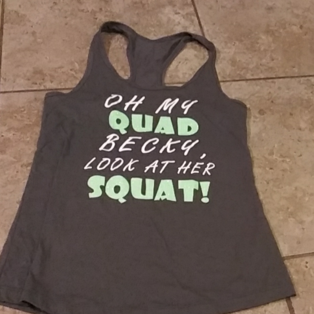 Grey workout tank with graphic detail!